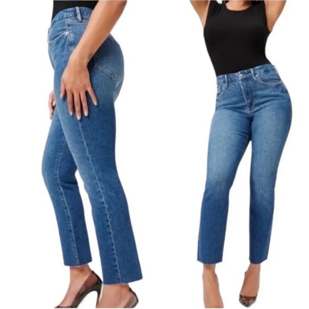 GOOD AMERICAN Good Classic High Rise Raw Ankle Jeans Blue940 Size 2 NWT - Picture 2 of 13